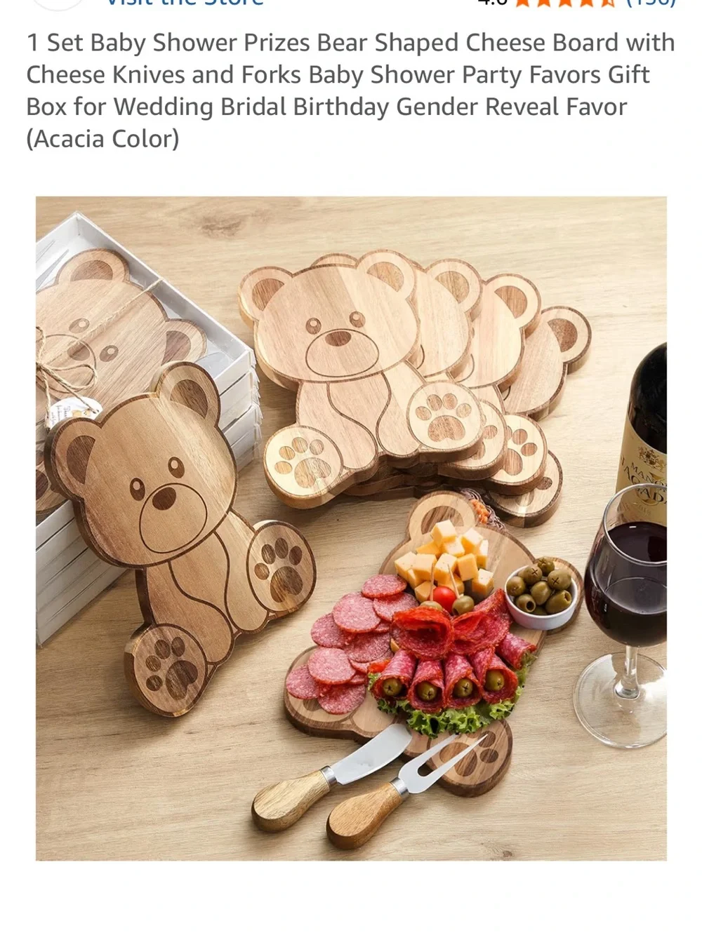 Teddy Bear Acacia Wood Cheese Board Set - Natural Brown